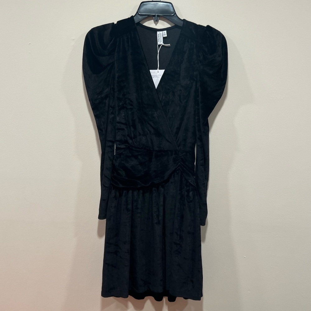 & Other Stories Puff Shoulder Long Sleeve Velvet Black Dress Romantic Goth - Picture 5 of 9